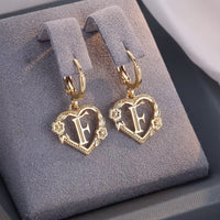 European And American Golden Heart-shaped Letter Earrings