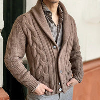 High-neck Twisted Knit Long Sleeve Sweater Coat For Men