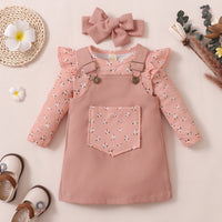 Girls Pit Strip Print Suspender Skirt Suit