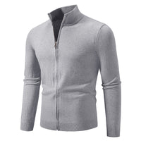 Stand Collar Simple Zipper Solid Color Cardigan Sweater