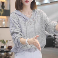 Women's Crochet Hollow Hooded Longsuit Undershirt
