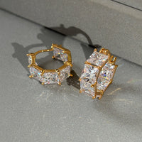 Exquisite Gold-detailed Diamond-studded Zircon Earrings For Women