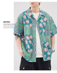 Retro Hawaiian Style Seersucker Short Sleeve Shirt Men