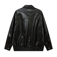 Solid Color PU Leather Coat Men