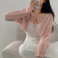 Shawl Tie-front Top Korean Style Solid Color Sweater