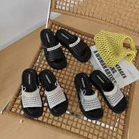 2026 Summer New Women's Platform Hollow Woven Slide Sandals, Outdoor Mesh Breathable Soft Non-Slip Slippers