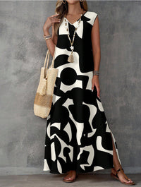Womens V Neck Printed Maxi Dress Loose Fitting Dress