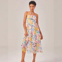 Vacation Floral Print Slip Dress Chiffon Halter Maxi Dress