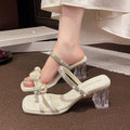 French Style Rough Heel Rhinestone Sandals, Fairy Style Versatile Set Toe Sandals