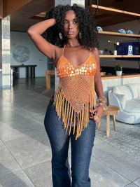 Beach Vacation Sequined Tassel Camisole Top