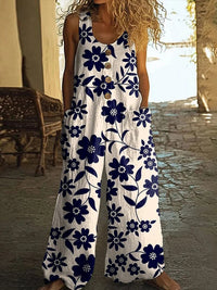 Women's Vest With Pockets Fashion Floral Jumpsuit