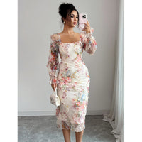 Elegant And Romantic Printed Long-Sleeve Dress For Women