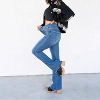 Women's High Waist Straight Double Button Jeans
