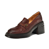 Vintage Womens Chunky-heeled Leather Shoes