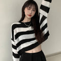 Women's Black And White Striped Sweater Autumn And Winter Sweater Long-sleeved Blouse