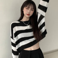 Women's Black And White Striped Sweater Autumn And Winter Sweater Long-sleeved Blouse