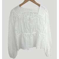 Retro Square Collar Lace Pleated Waisted Long-sleeved Shirt