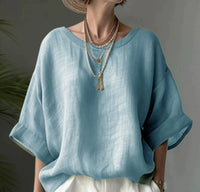 Women's Solid Color Casual Round Neck Loose Shirt