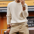 Waffle Round Neck Sweater Pullover Knitted Men's Casual Top