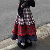 American-style Retro Lace Color Matching Gradient Skirt Women's All-match Casual