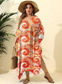Irregular Print Loose Blouse Beach Vacation Split Floor-Length Dress