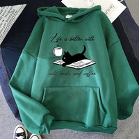 European And American Street Coffee Cat Cartoon Print Sweatshirt