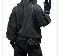 Split Structure Fried Dyeing Distressed Hooded Sweater For Men