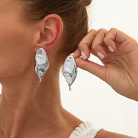 Liquid Metal Pleated Flower Stud Earrings