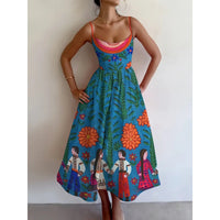 European And American-style Printed Vacation-look Tube Dress