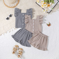 Wooden Ear Sleeveless Vest Shirt Shorts Two-piece Set Infant Plaid Suit