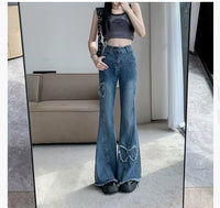 American Retro Butterfly Embroidery Slightly Flared Jeans Women
