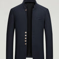 Mens Wool Tweed Zhongshan Suit With A Mandarin Collar For A Refined Tailored Look