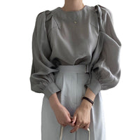 Women's Solid Color French Simplicity Round Neck Puff Sleeve Shirt