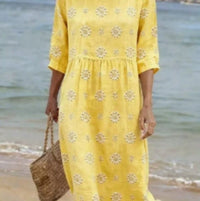 Women's Loose Round Neck Fashion Premium Long Sleeve Printed Dress