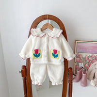 Girls' Autumn And Winter Thickened Velvet Home Clothes Warm Pajamas Set