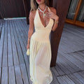 European And American Style Halterneck Vacation Pleated A-Line Long Dress