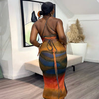 Womens Breathable Printed Backless Maxi Bodycon Shoulder Straps Dress