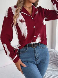 Women's Elegant Color Block Stripe Notched Lapel Long Sleeve Shirt