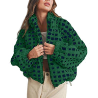 New Women Anti-blowing Lamb Wool Plaid Fashion Casual Loose Jacket