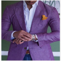 Mens Casual Plaid Slim-fit Suit Jacket