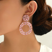 Luxury Elegant Two Tier Full Rhinestone Hollow Circle Statement Dangle Earrings For Women Party Prom Wedding Evening Daily Wear