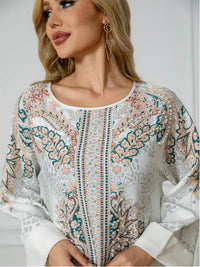 Elegant Floral Print Long Sleeve Abaya Dress