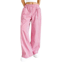 Womens Striped Plaid Printed Wide-Leg Pants