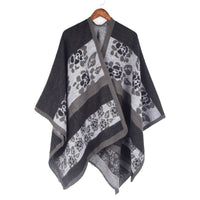 Autumn And Winter Women's Jacquard Split Shawl Flower Cloak