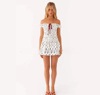 European And American Retro Sexy Off-Shoulder Halter Neck Polka Dot Womens Dress