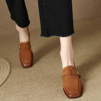 Womens Retro Brown Commuter British Style Leather Shoes With Chunky Heels