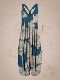 Abstract Printed Loose Plus Size Casual Suspender Jumpsuit