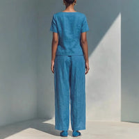 Womens Loose Short-Sleeve Top And High-Waist Pants Two-Piece Set