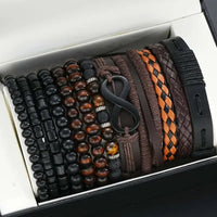 12-piece Set Of Coconut Shell Wooden Bead Stretch Bracelets For Men