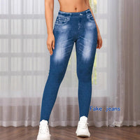 Womens Denim-Look Leggings With Digital Print